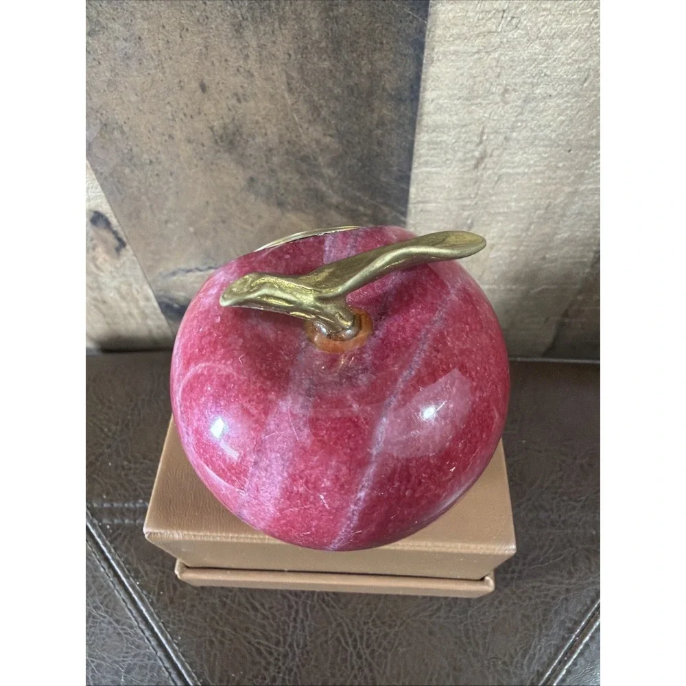 Andrea by Sadek Red Apple Polished Marble Paperweight Picture Frame Brass Stem